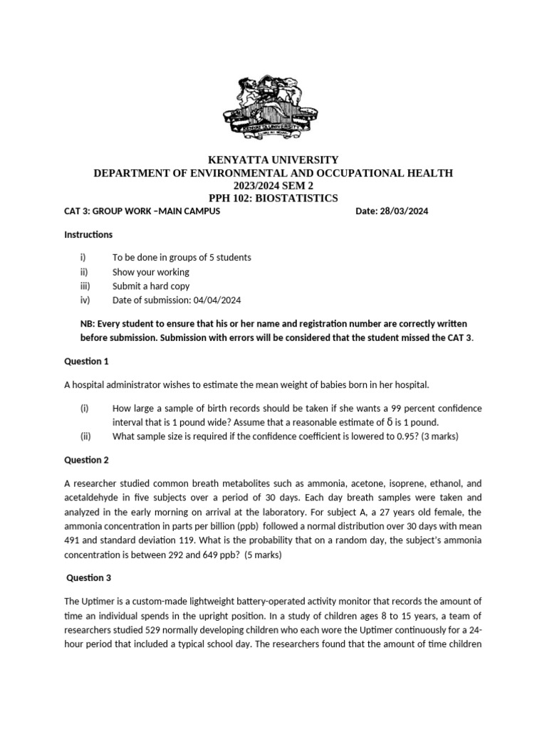 PPH 102 Cat 3-Group Work - 2023-2024 Sem 2 | PDF | Confidence Interval