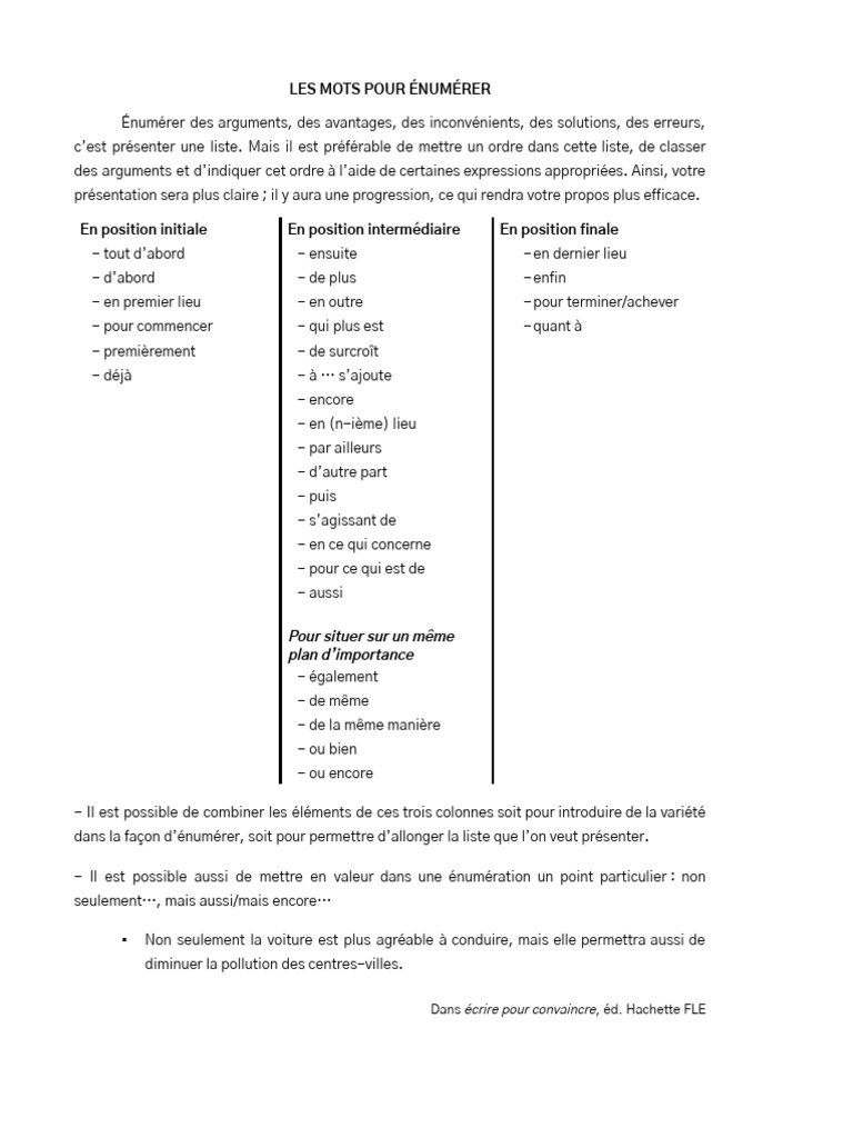FR - C1 - PROCOTE - Théorie - Les Mots Pour Énumérer | PDF
