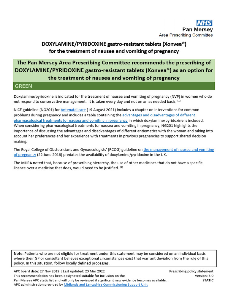 DoxylaminePyridoxine NVP | PDF | Nausea | Drugs