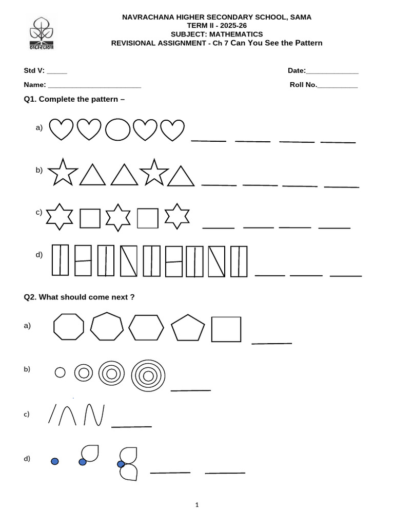 Ch-7 Can You See The Pattern ASSIGNMENT 2025-26-3 | PDF