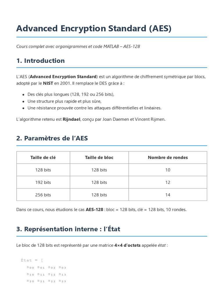 Cours AES - Advanced Encryption Standard (Complet) | PDF | Sécurité ...