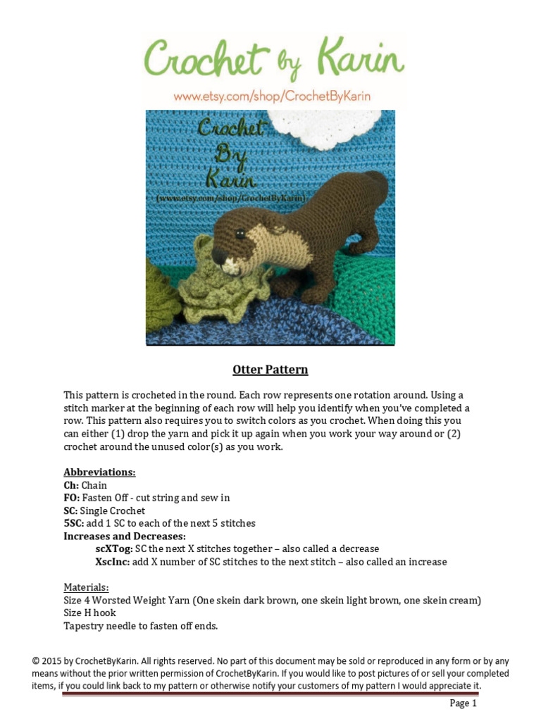 Otter Crochet Pattern - Updated 2017 | PDF | Crochet | Figured Fabrics