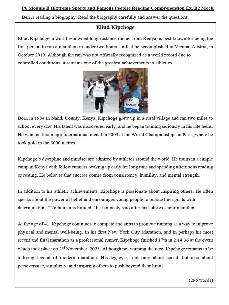 P6 Module B (Extreme Sports and Famous People) Reading Comprehension ...
