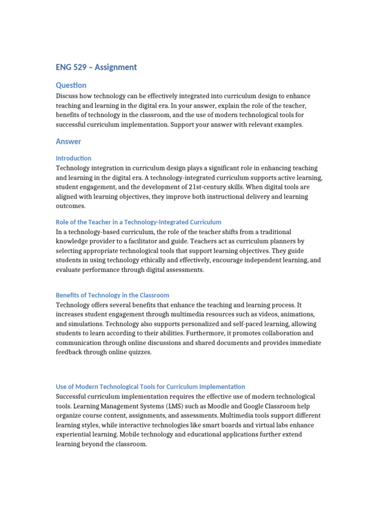 ENG529 Assignment Solution | PDF | Curriculum | Learning