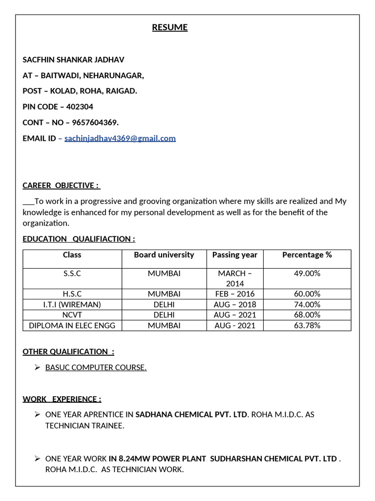 Sachin CV | PDF