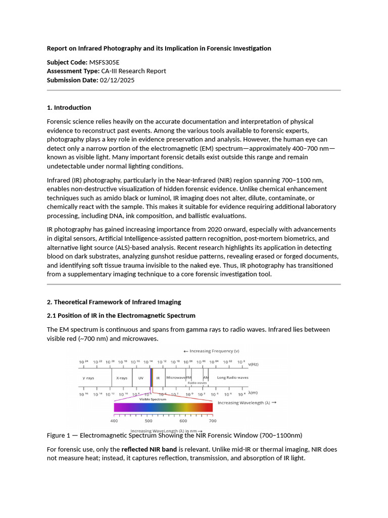 Report On Infrared Photography and Its Implication in Forensic ...