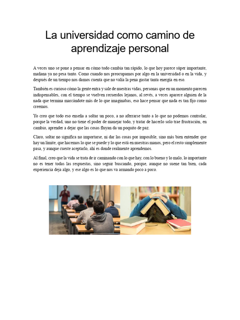 La Universidad Como Camino de Aprendizaje Personal, Texto Libre | PDF