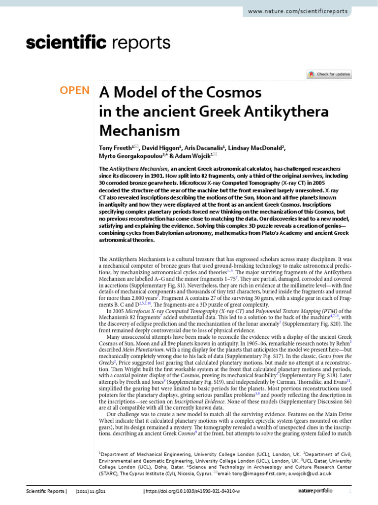 Freeth - A Model of The Cosmos | PDF | Astronomy | Planets