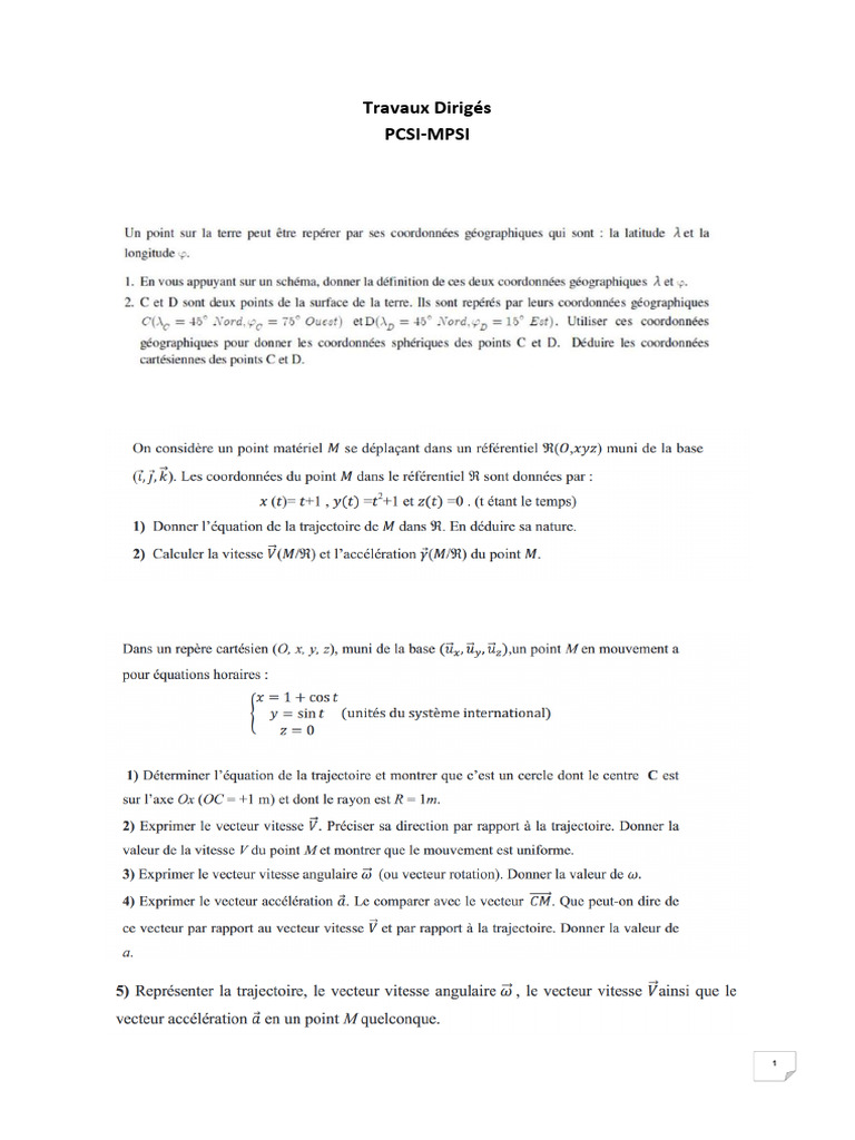 TD N1 Mecanique Du Point | PDF