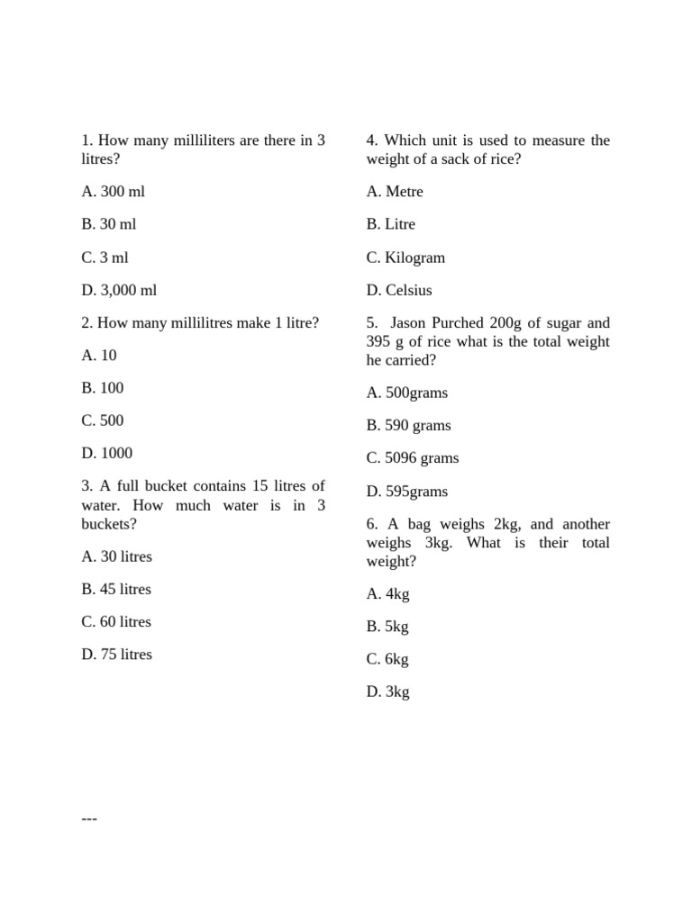 Mathematics For Grade 4 | PDF | Litre | Quantity