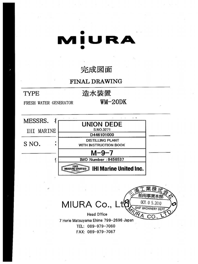 M-9-007 - Distilling Plant - Fresh Water Generator Wm-20dk | PDF