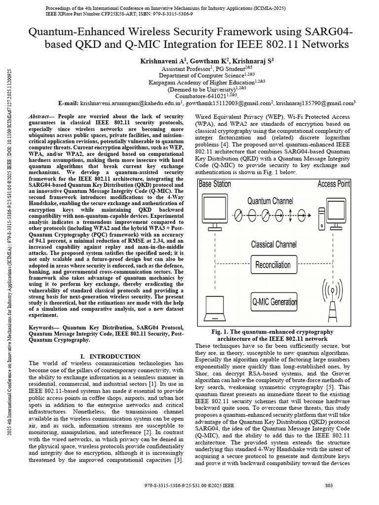 Quantum Enhanced Wireless Security Framework Using SARG04 Based | PDF ...