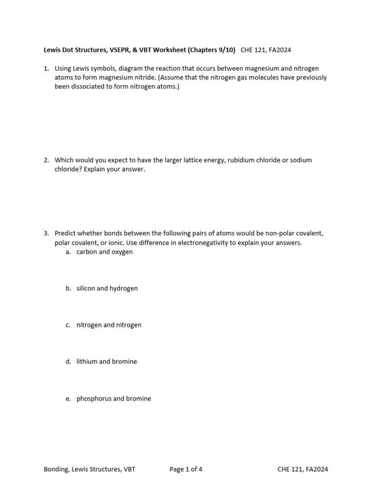 Chapter 9 - 10 Lewis Structures - VSEPR | PDF | Chemical Bond ...