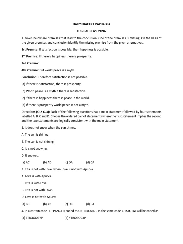Daily Practice Paper-384 Logical Q's | PDF