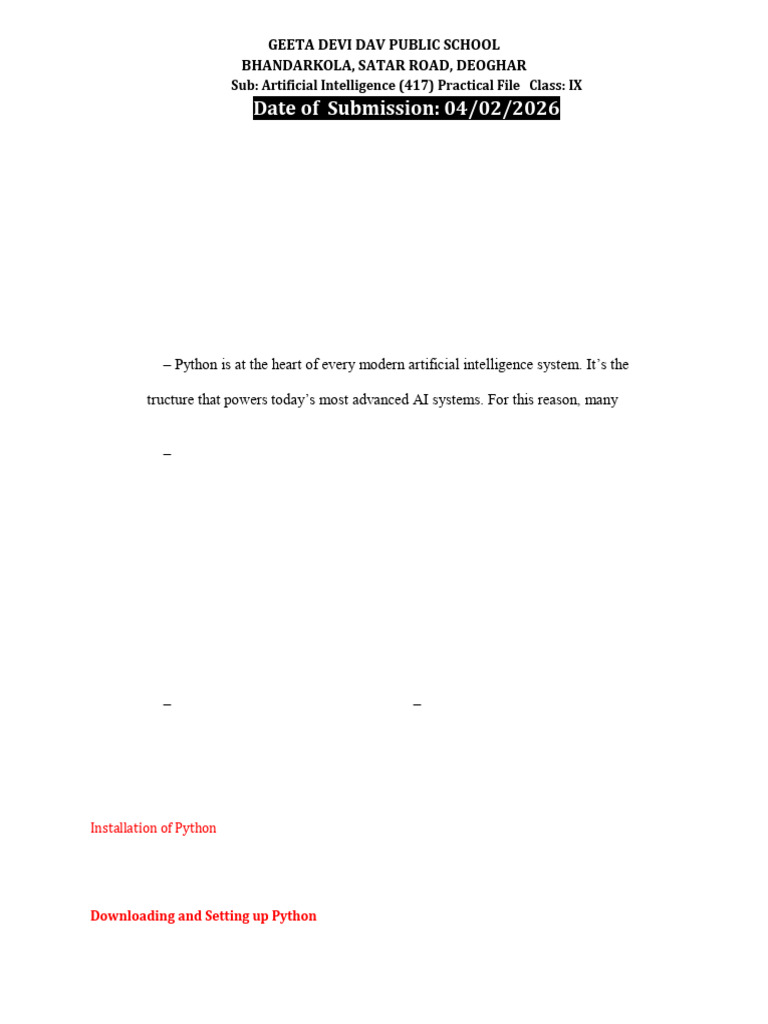 AI Pactical Project File Class IX 2025 26 | PDF | Data Type | Python ...