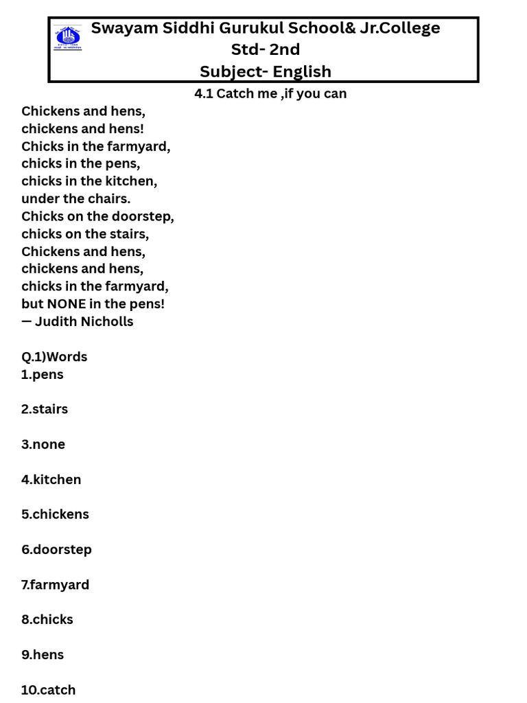 English Notes Class 2 - 20260108 - 140924 - 0000 | PDF | Chicken | Archery