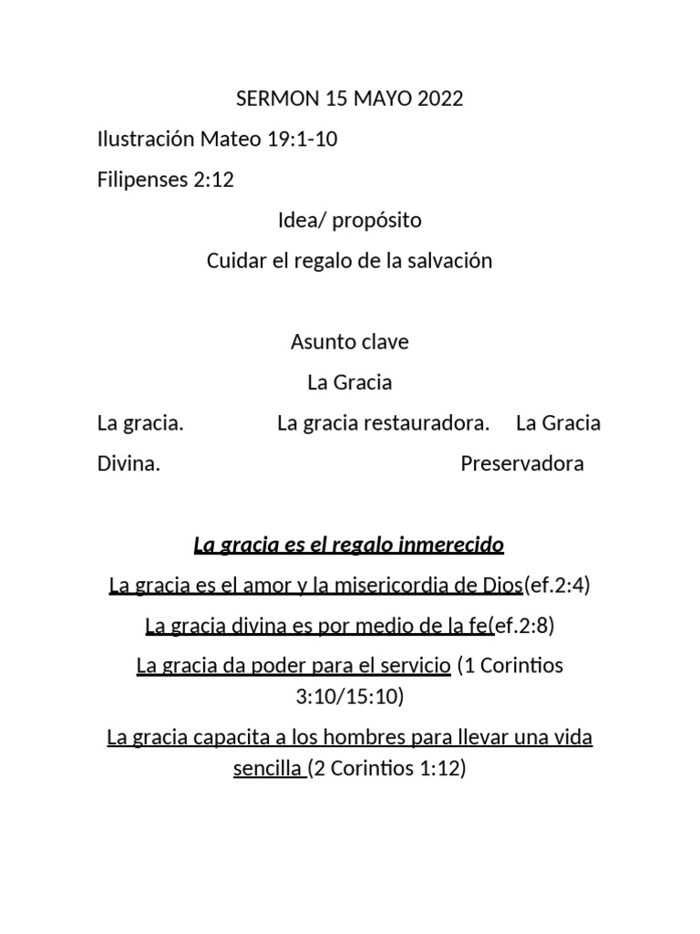 Sermon Cuidar El Regalo de La Salvación | PDF | Gracia divina | Salvación