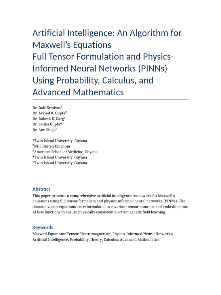 FINAL Maxwell Equations Tensor PINN AI Elsevier Paper | PDF | Maxwell's ...