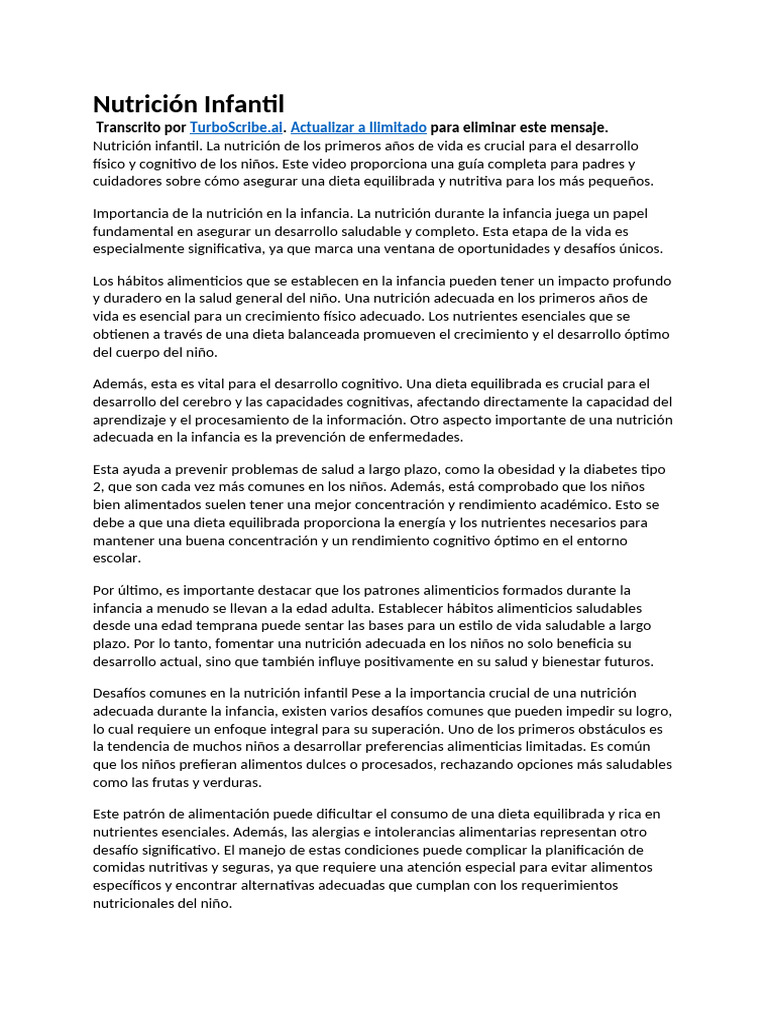 Nutrición Infantil | PDF | Nutrición | Dieta y nutrición
