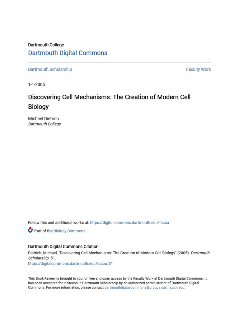 Discovering Cell Mechanisms - The Creation of Modern Cell Biology | PDF ...