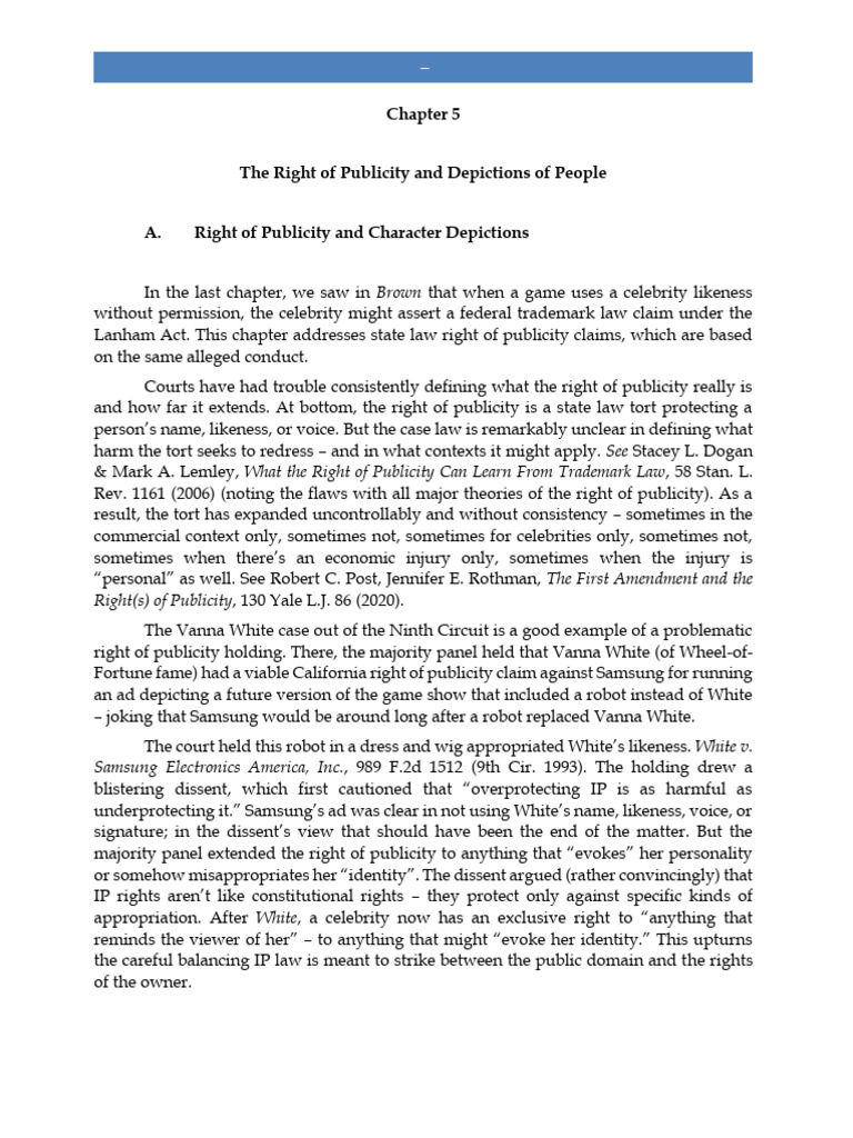 Chapter 5 Right of Publicity Chapter | PDF | Fair Use | Personality Rights