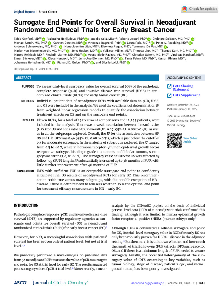 Surrogate End Points For Overall Survival in Neoadjuvant Randomized ...