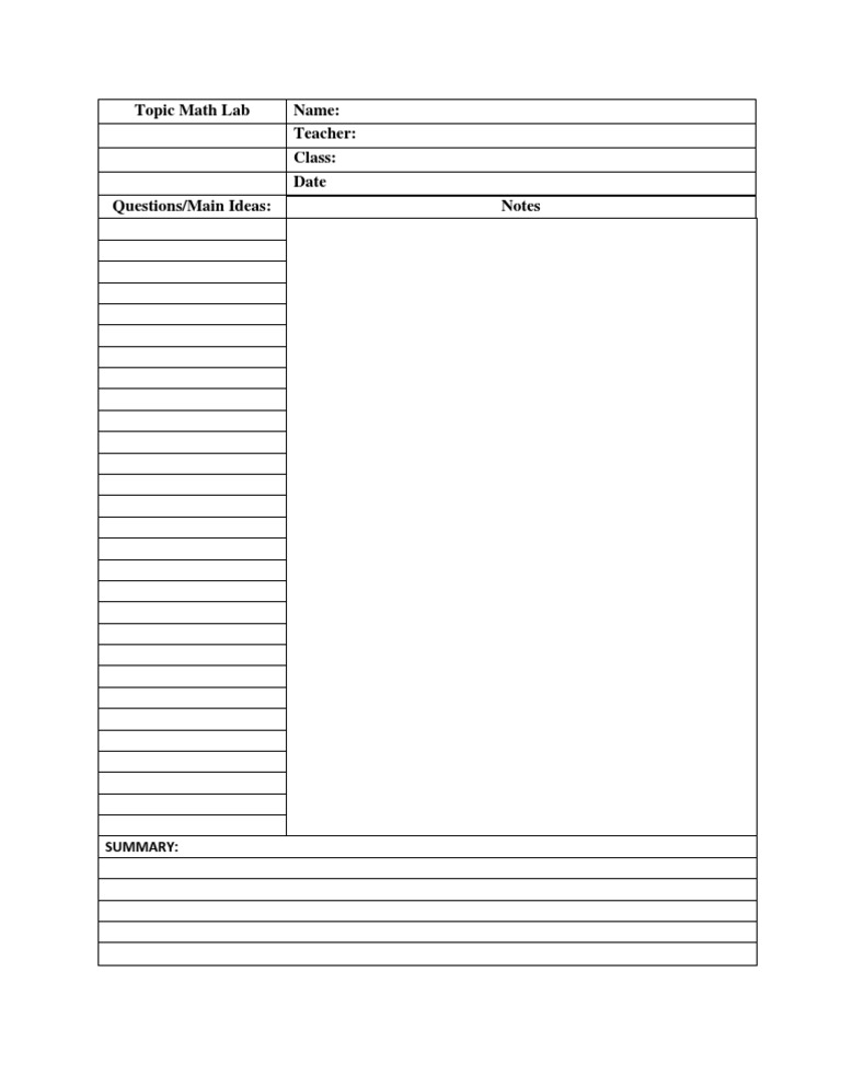 Topic Math Lab Name: Teacher: Class: Date Questions/Main Ideas: Notes | PDF