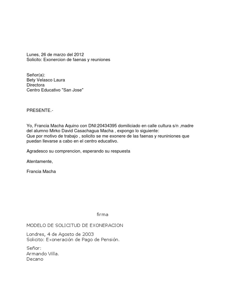 Carta De Exoneracion Del Curso De Religion - Contoh 43