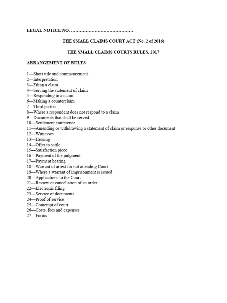 The Small Claims Courts Rules 2017 | PDF | Arrest Warrant | Default ...