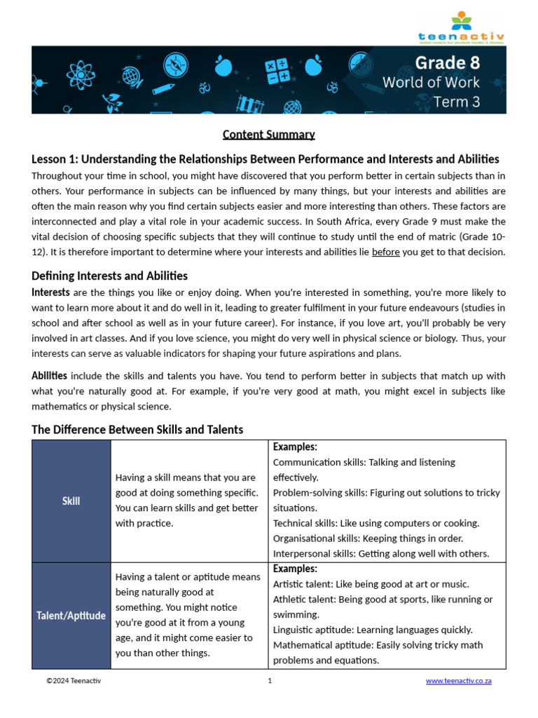 Interests & Abilities | PDF