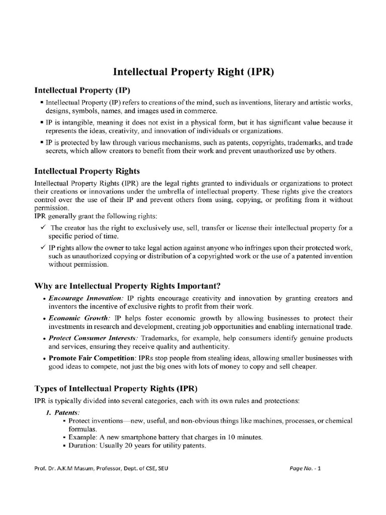 Intellectual Property Right (IPR) | PDF
