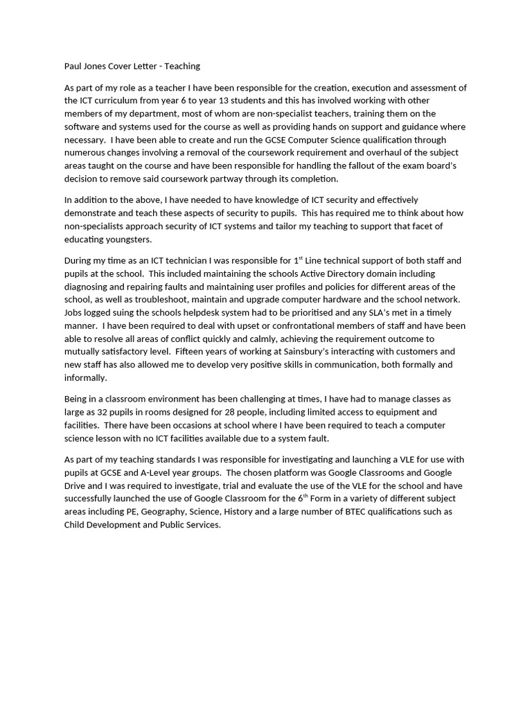 Personal Statement Teaching | PDF | Teachers | Information And ...