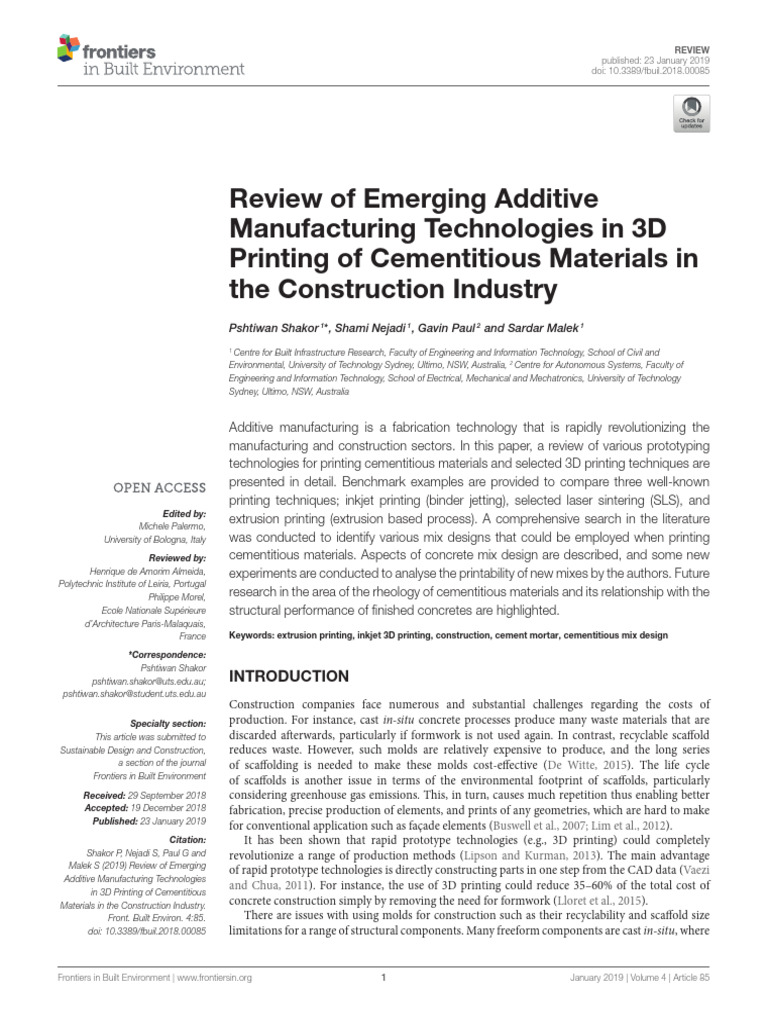 fbuil-04-00085 | PDF | 3 D Printing | Concrete