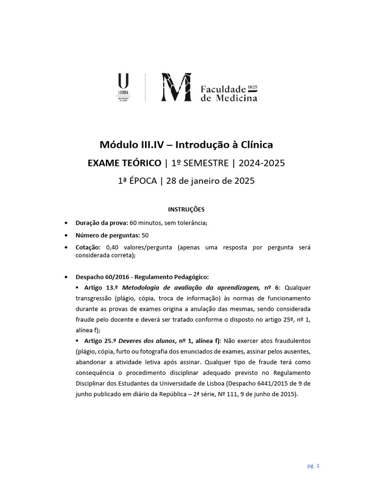 Enunciado - Exame IC 28 Janeiro 2025 | PDF | Coração | Hipertensão