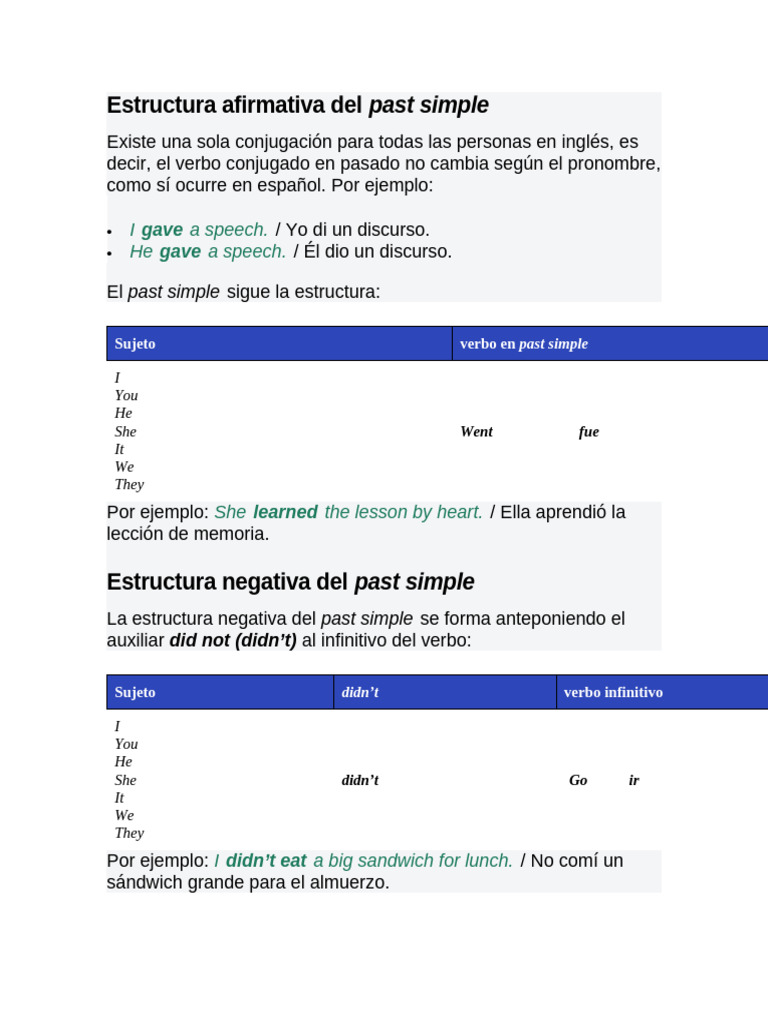Pasado simple | PDF | Verbo | Tipología Lingüística