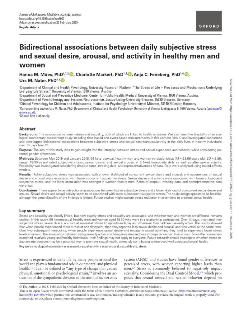 Bidirectional Associations Between Daily Subjective Stress | PDF ...