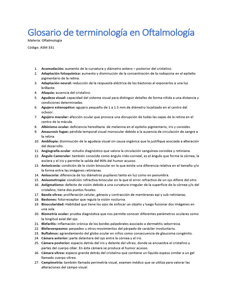 Glosario de Terminología en Oftalmología | PDF | Ojo humano ...