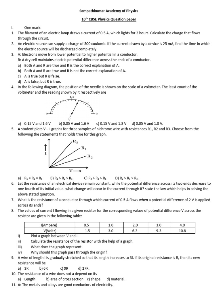 10th CBSE Phy Assignment | PDF | Electrical Resistance And Conductance ...