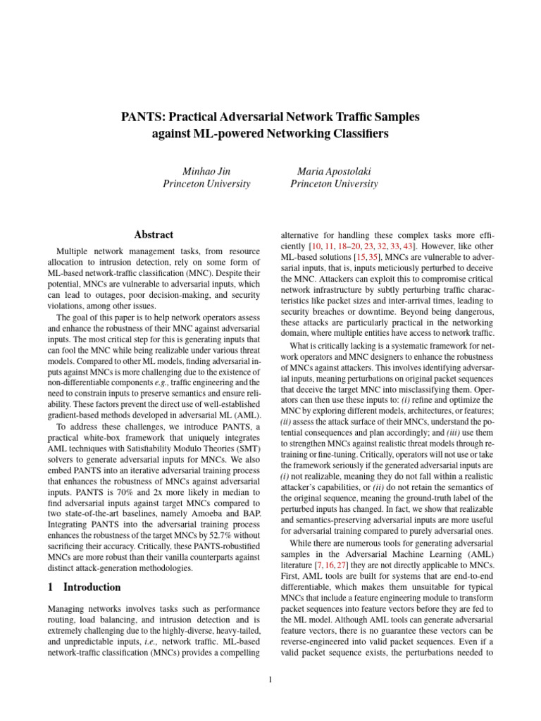PANTS Practical Adversarial Network Traffic Samples Against ML-powered ...