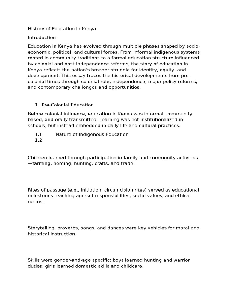 History of Education in Kenya | PDF | Curriculum | Vocational Education
