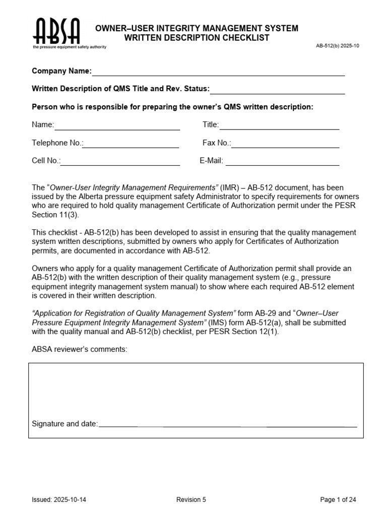 Ab-512b Integrity Management Requirements Checklist | PDF ...
