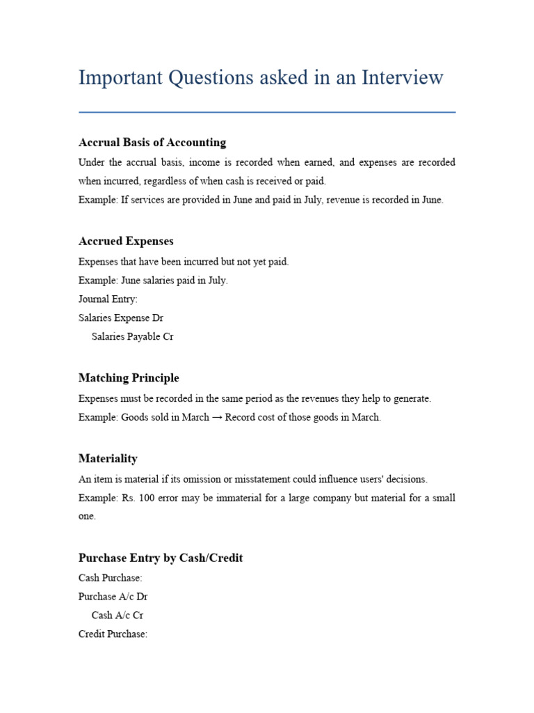 Accounting Interview Questions | PDF | Debits And Credits | Expense