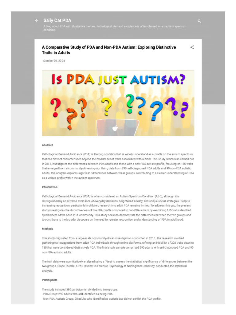 A Comparative Study of PDA and Non-PDA Autism - Exploring Distinctive ...