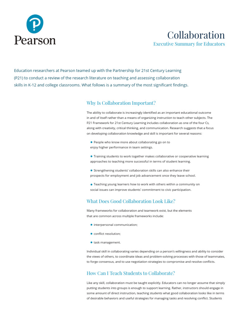 Collaboration ExecSum Educators | PDF | Collaboration | Learning