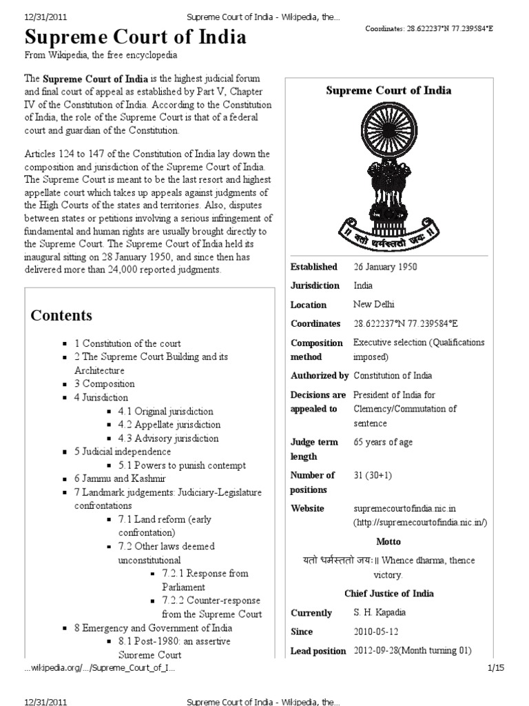 Detail About Supreme Court of India | PDF | Supreme Courts | Original ...