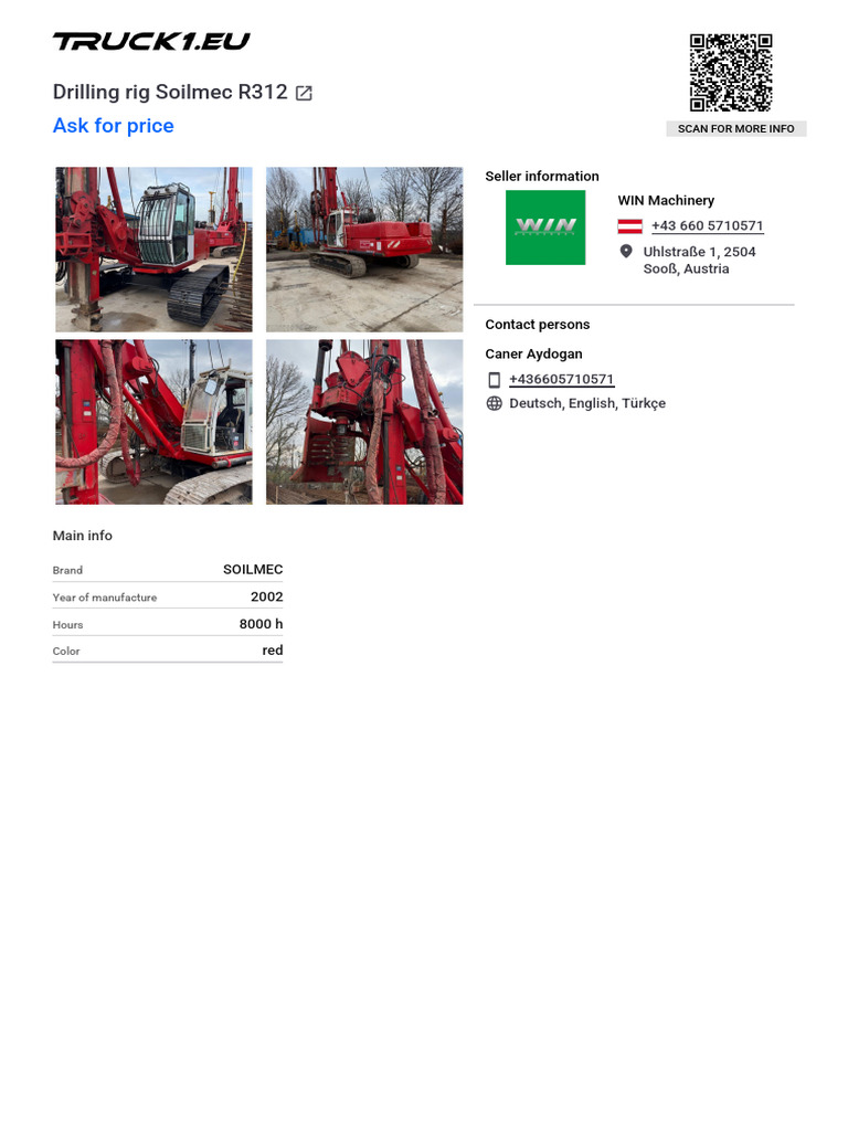 Ask For Price: Drilling Rig Soilmec R312 | PDF