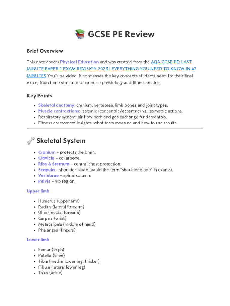 Aqa Gcse Pe - Last Minute Paper 1 Exam Revision 2023 - Everything You ...
