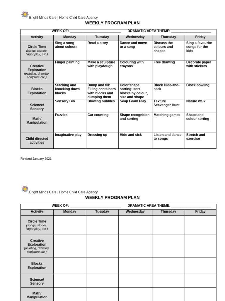 Weekly Program Plan-Yasmina Shaikh | PDF