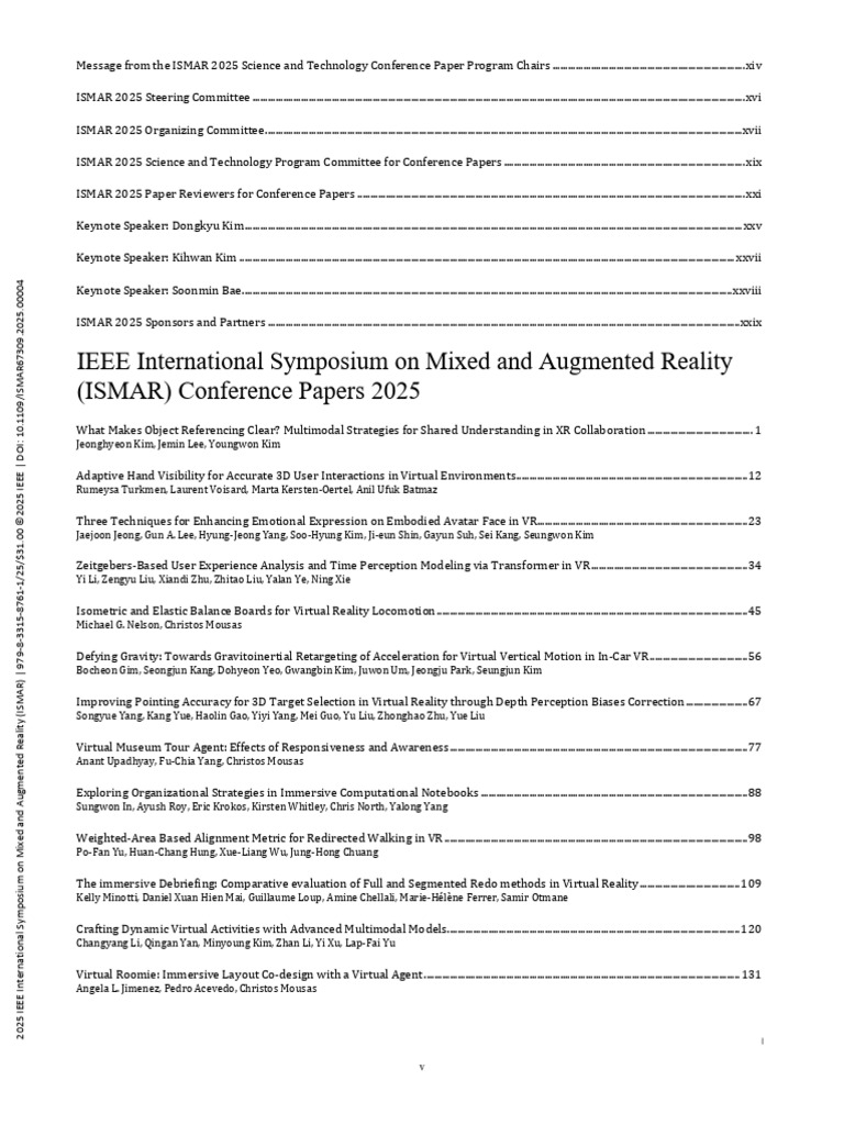 ISMAR 2025 Table of Contents | PDF | Virtual Reality | Augmented Reality