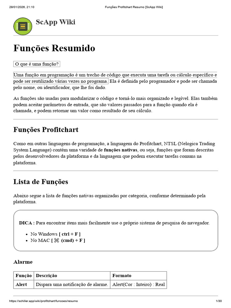 Funções Profitchart Resumo (ScApp Wiki) | PDF | Linguagem de ...